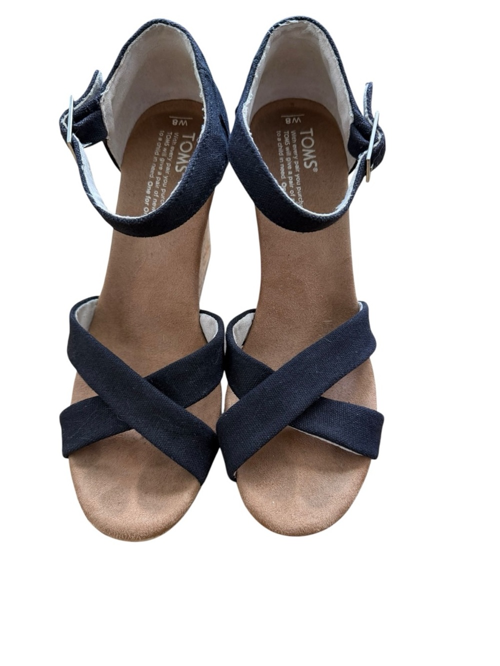 Toms Gia Platform Black Cork Wedge Sandals with Ankle Strap